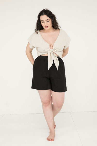 Florence Short in Midweight Linen Black#color_black