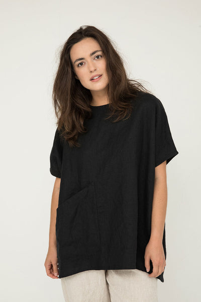 Harper Tunic in Midweight Linen Black#color_black