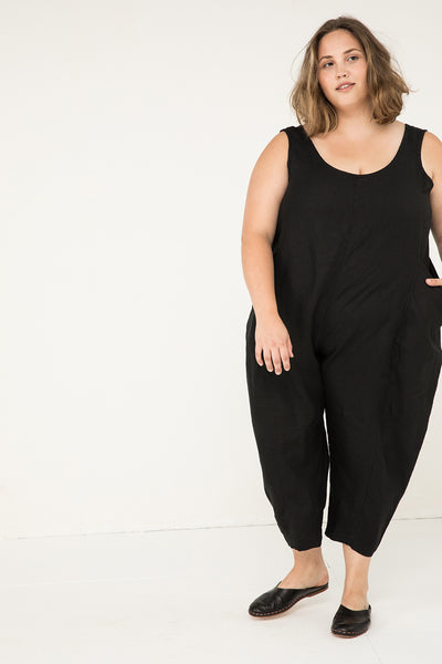 Clyde Jumpsuit in Midweight Linen#color_black