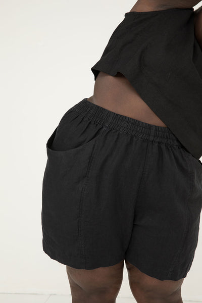 Clyde Work Short in Midweight Linen Black#color_black