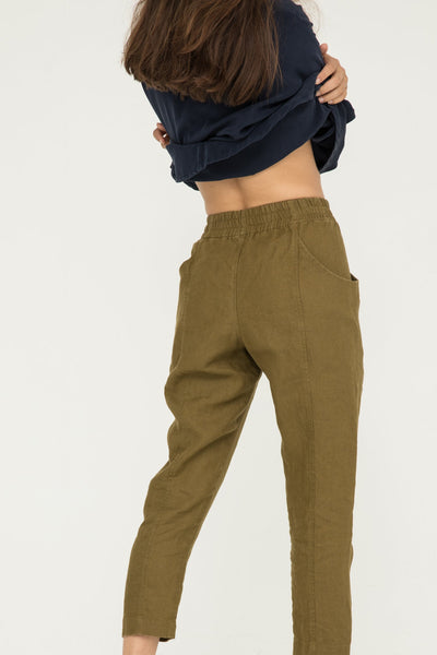 Clyde Work Pant in Midweight Linen Olive#color_olive