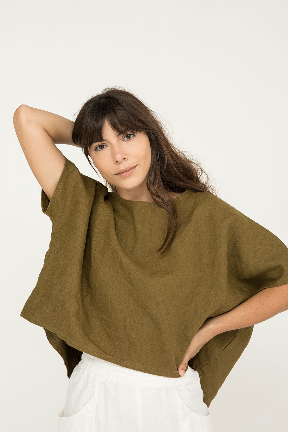 Linn Tee in Midweight Linen Olive#color_olive
