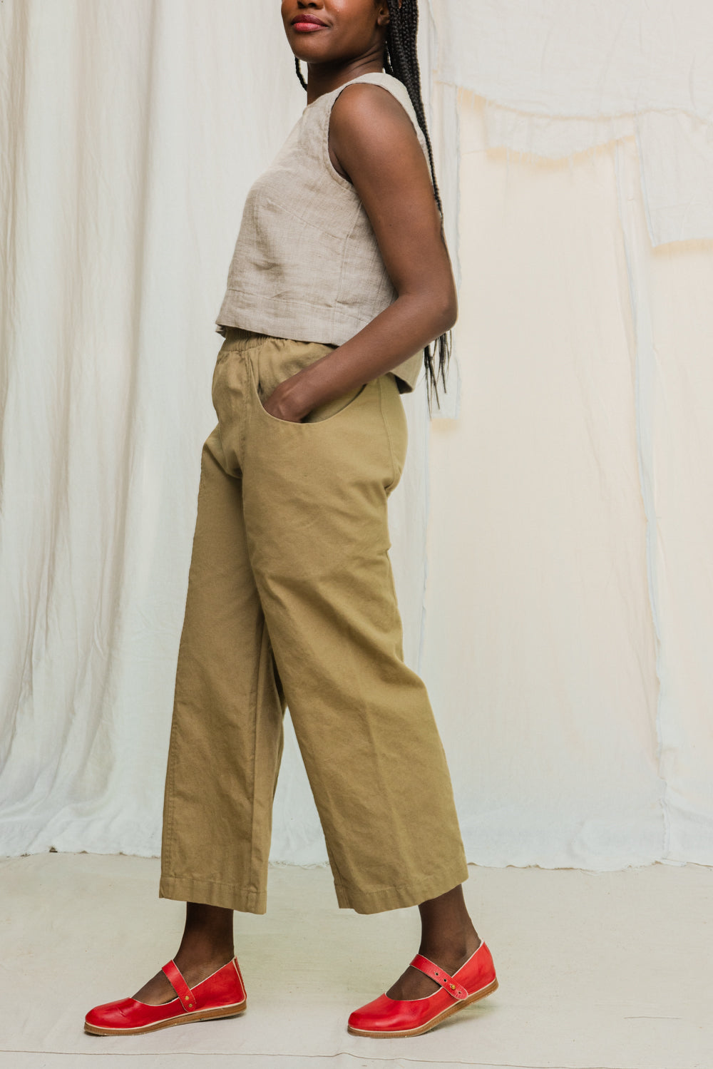 Clyde Culotte in Organic Cotton Canvas Olivine#color_olivine