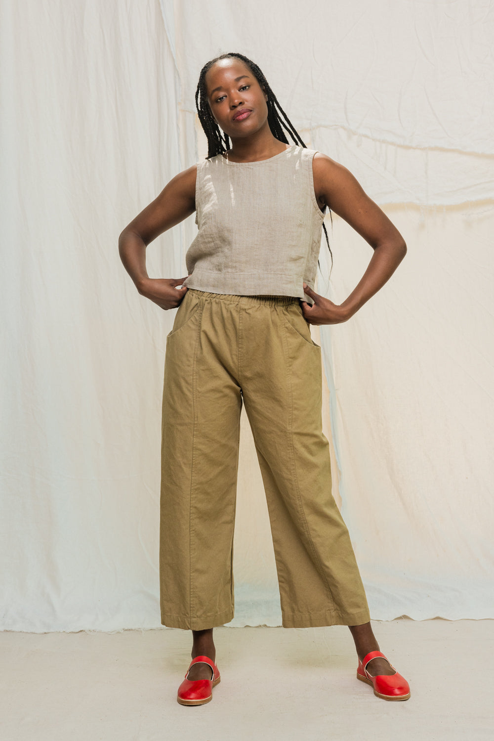 Clyde Culotte in Organic Cotton Canvas Olivine#color_olivine