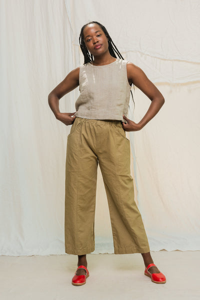 Clyde Culotte in Organic Cotton Canvas Olivine#color_olivine