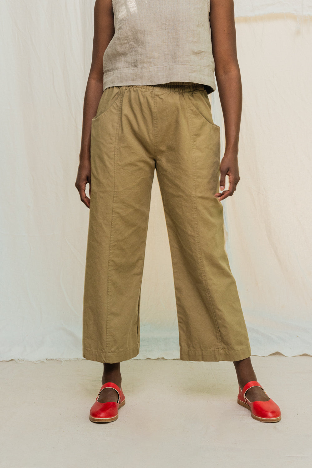 Clyde Culotte in Organic Cotton Canvas Olivine#color_olivine