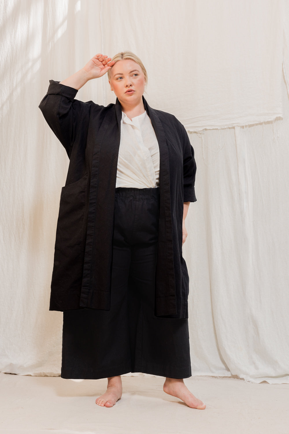 Clyde Trench in Organic Cotton Canvas Black#color_black