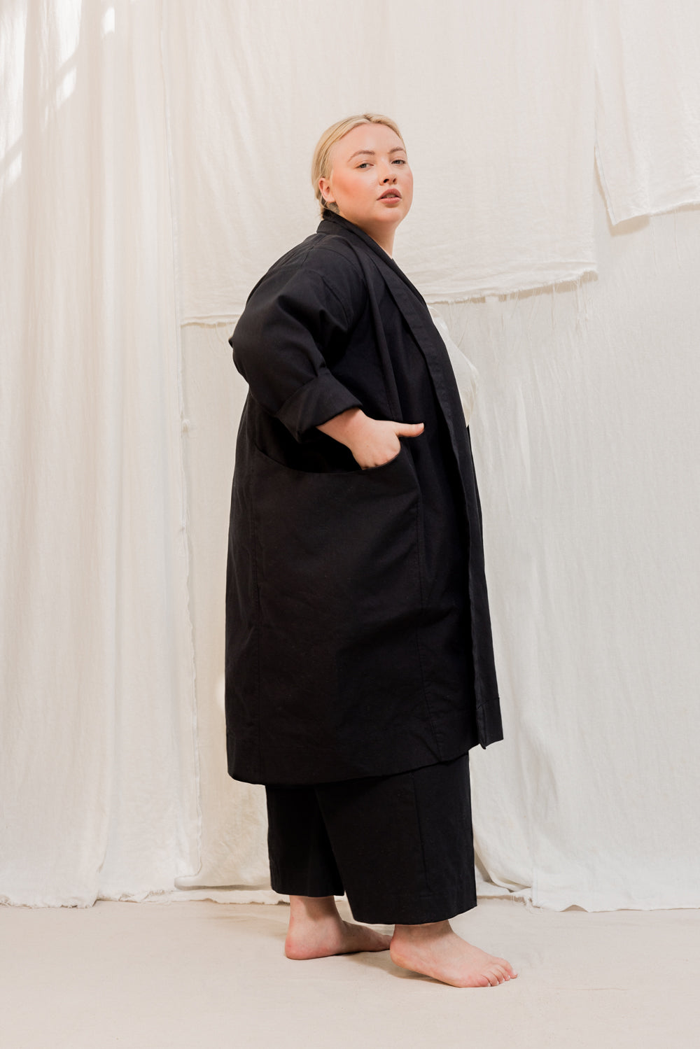 Clyde Trench in Organic Cotton Canvas Black#color_black