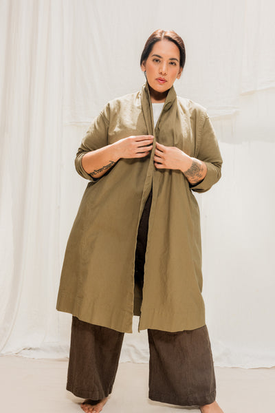 Clyde Trench in Organic Cotton Canvas Olivine#color_olivine