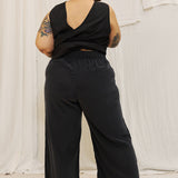Florence Pant in Silk Crepe, Washed Black, Size XL-Short | READY TO SHIP