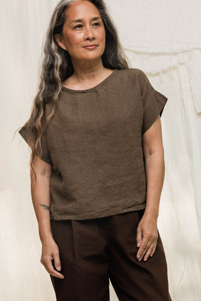 Georgia Tee in Midweight Linen Cacao#color_cacao