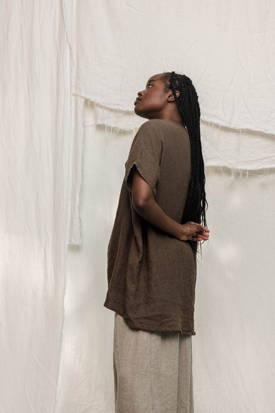 Harper Tunic in Midweight Linen cacao#color_cacao