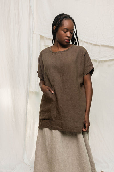 Harper Tunic in Midweight Linen cacao#color_cacao