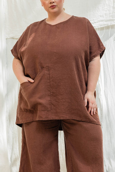 Harper Tunic in Midweight Linen Cedar#color_cedar