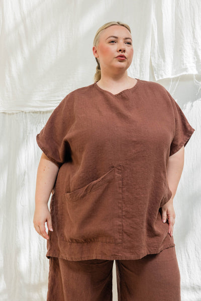 Harper Tunic in Midweight Linen Cedar#color_cedar