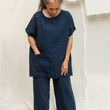 Harper Tunic in Midweight Linen Indigo#color_indigo