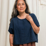 Linn Tee in Midweight Linen Indigo#color_indigo