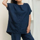 Harper Tunic in Midweight Linen Indigo#color_indigo
