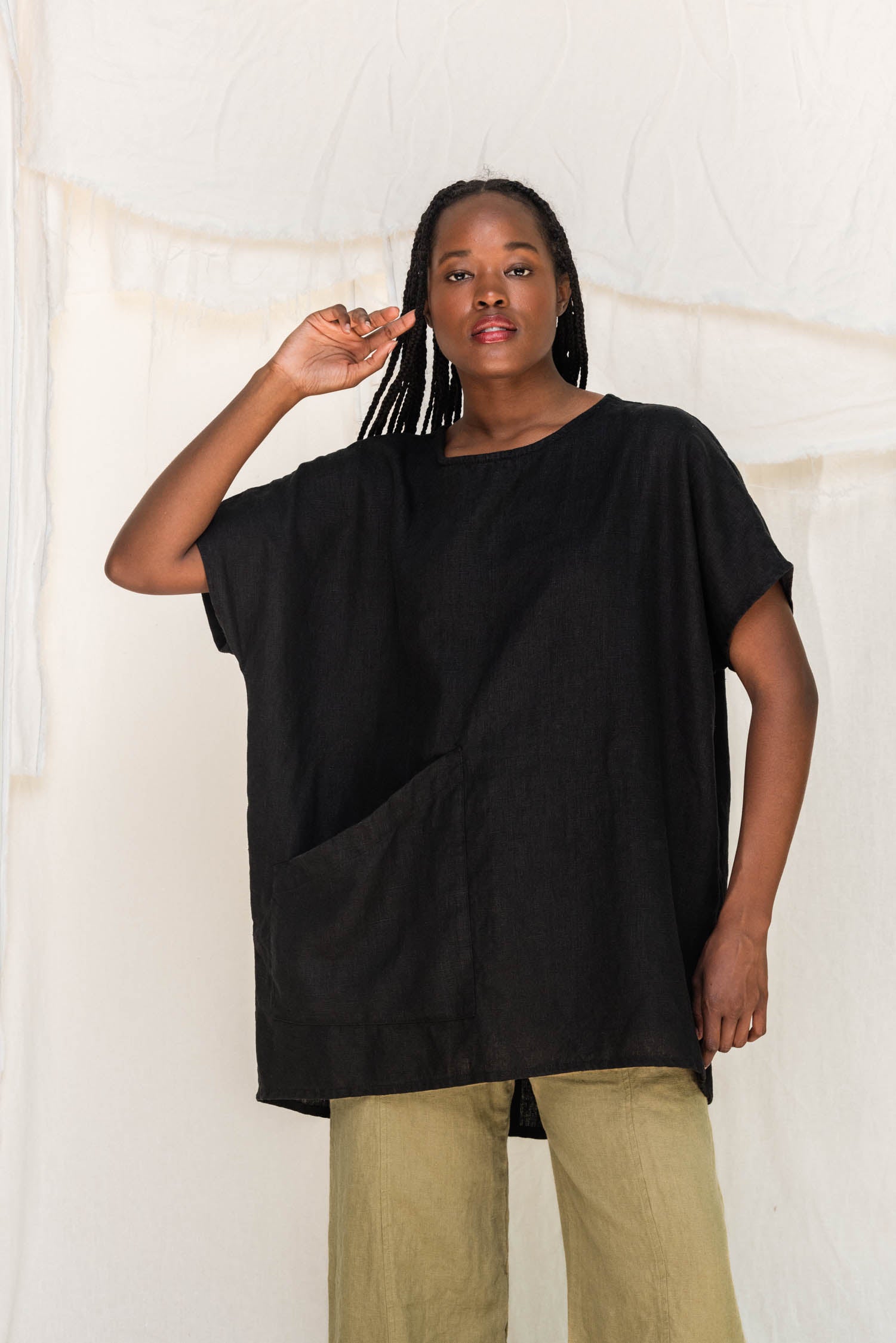 Harper Tunic in Midweight Linen Ink#color_ink