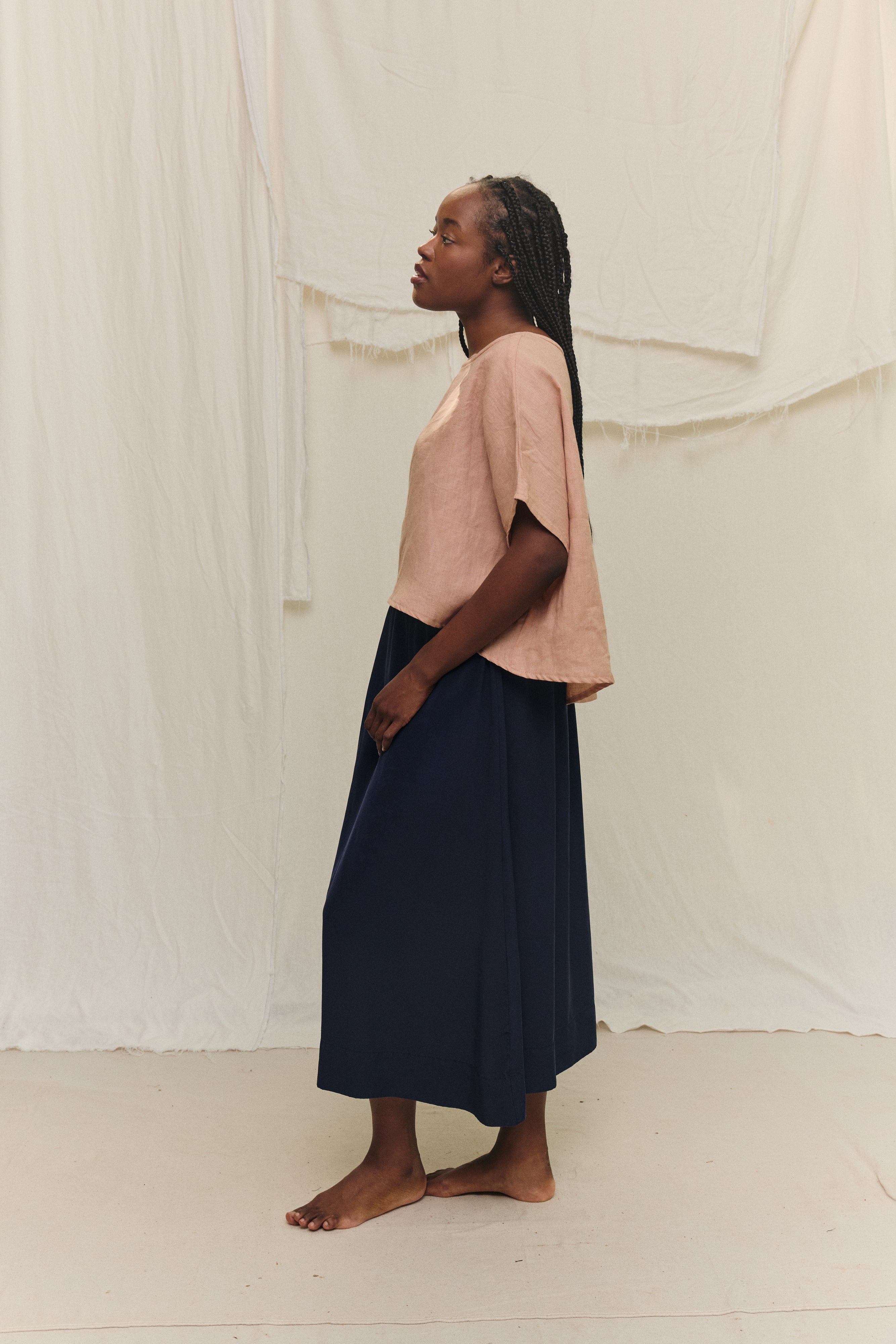 Bel Skirt in Washable Silk Midnight#color_midnight