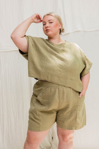 Linn Tee in Midweight Linen Pear#color_pear