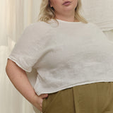 Linn Tee in Midweight Linen, Salt, Size S/M | SAMPLE SALE