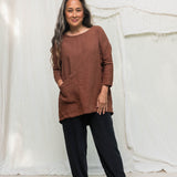 Long Sleeve Harper Tunic in Midweight Linen cedar#color_cedar