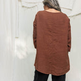 Long Sleeve Harper Tunic in Midweight Linen cedar#color_cedar