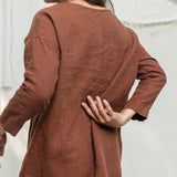 Long Sleeve Harper Tunic in Midweight Linen cedar#color_cedar