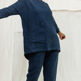 Long Sleeve Harper Tunic in Midweight Linen Indigo#color_indigo