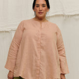 Long Sleeve Kara Snap Top in Lightweight Linen Canyon#color_canyon