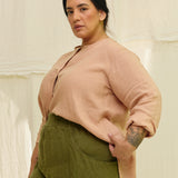 Long Sleeve Kara Snap Top in Lightweight Linen Canyon#color_canyon