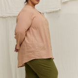 Long Sleeve Kara Snap Top in Lightweight Linen Canyon#color_canyon