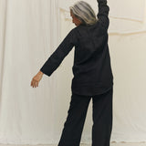 Long Sleeve Kara Snap Top in Lightweight Linen Ink#color_ink
