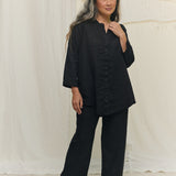 Long Sleeve Kara Snap Top in Lightweight Linen Ink#color_ink