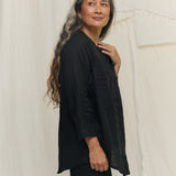 Long Sleeve Kara Snap Top in Lightweight Linen Ink#color_ink