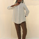 Long Sleeve Kara Snap Top in Lightweight Linen Salt#color_salt