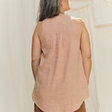 Sleeveless Kara Snap Top in Lightweight Linen Canyon#color_canyon