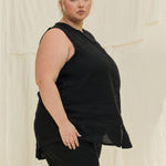 Sleeveless Kara Snap Top in Lightweight Linen Ink#color_ink