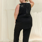 Sleeveless Kara Snap Top in Lightweight Linen Ink#color_ink