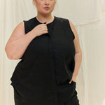 Sleeveless Kara Snap Top in Lightweight Linen Ink#color_ink