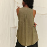 Sleeveless Kara Snap Top in Lightweight Linen Lichen#color_lichen