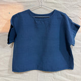 Georgia Tee in Medium Weight Linen, Navy, Size S/M | SAMPLE SALE A-06