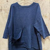 Long Sleeve Harper Tunic in Midweight Linen, Indigo, Size L/XL | SAMPLE SALE B-01