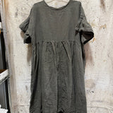 Ruffled Georgia Midi in Midweight Linen, Gray, Size XL | SAMPLE SALE B-10
