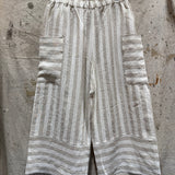 Florence Pant in Striped Midweight Linen, Flax and Salt, Size XL | SAMPLE SALE B-14