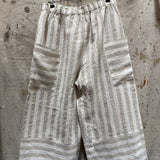 Florence Pant in Striped Midweight Linen, Flax and Salt, Size XL | SAMPLE SALE B-14