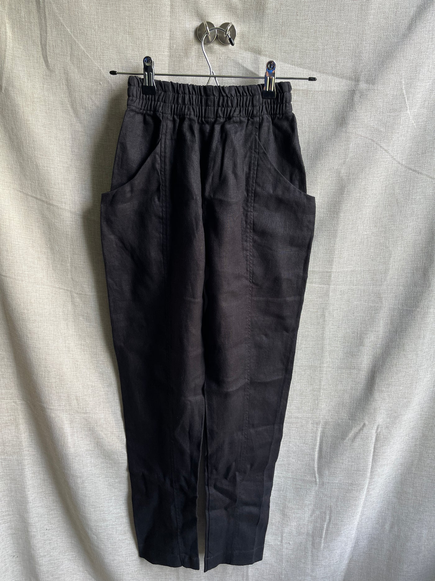 Clyde Work Pant in Midweight Linen, Black | Size 0-Tall | SAMPLE SALE (A201)