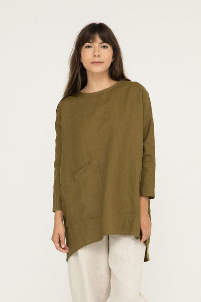Long Sleeve Harper Tunic in Midweight Linen Olive#color_olive