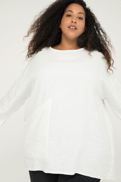 Long Sleeve Harper Tunic in Midweight Linen Ivory#color_ivory